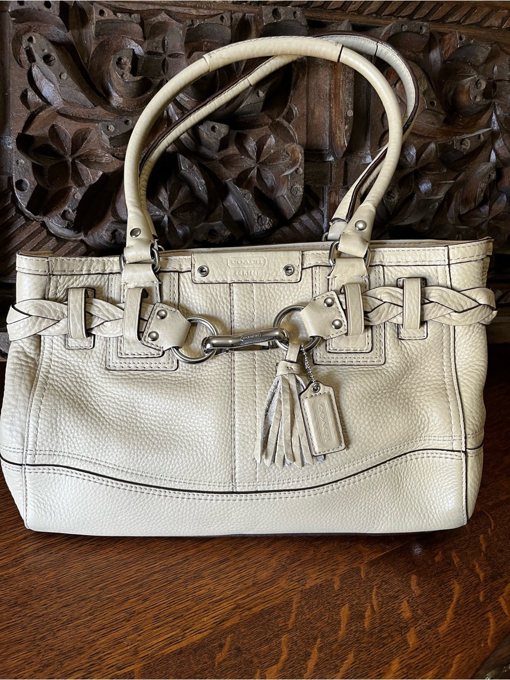 F13084 Pebbled Leather Coach Hampton Cream Color Bag - Vintage Y2K